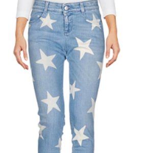 Stella McCartney Blue and Cream Star Print Denim Boyfriend Jeans